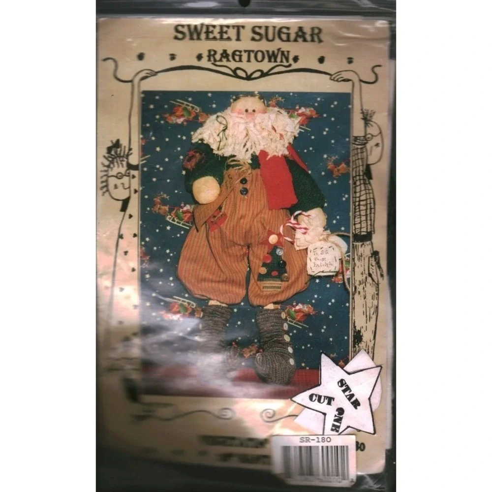 Sweet Sugar Ragtown SR-180 Primitive Santa Doll Sewing Pattern Star Cut One